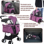 Dog Stroller 3-in-1 Folding Dog Stroller for Medium Small Dogs Pet Stroller Cat Stroller 4 Wheels with Detachable Carrier Storage Basket Waterproof Lightweight for Travel,Purple