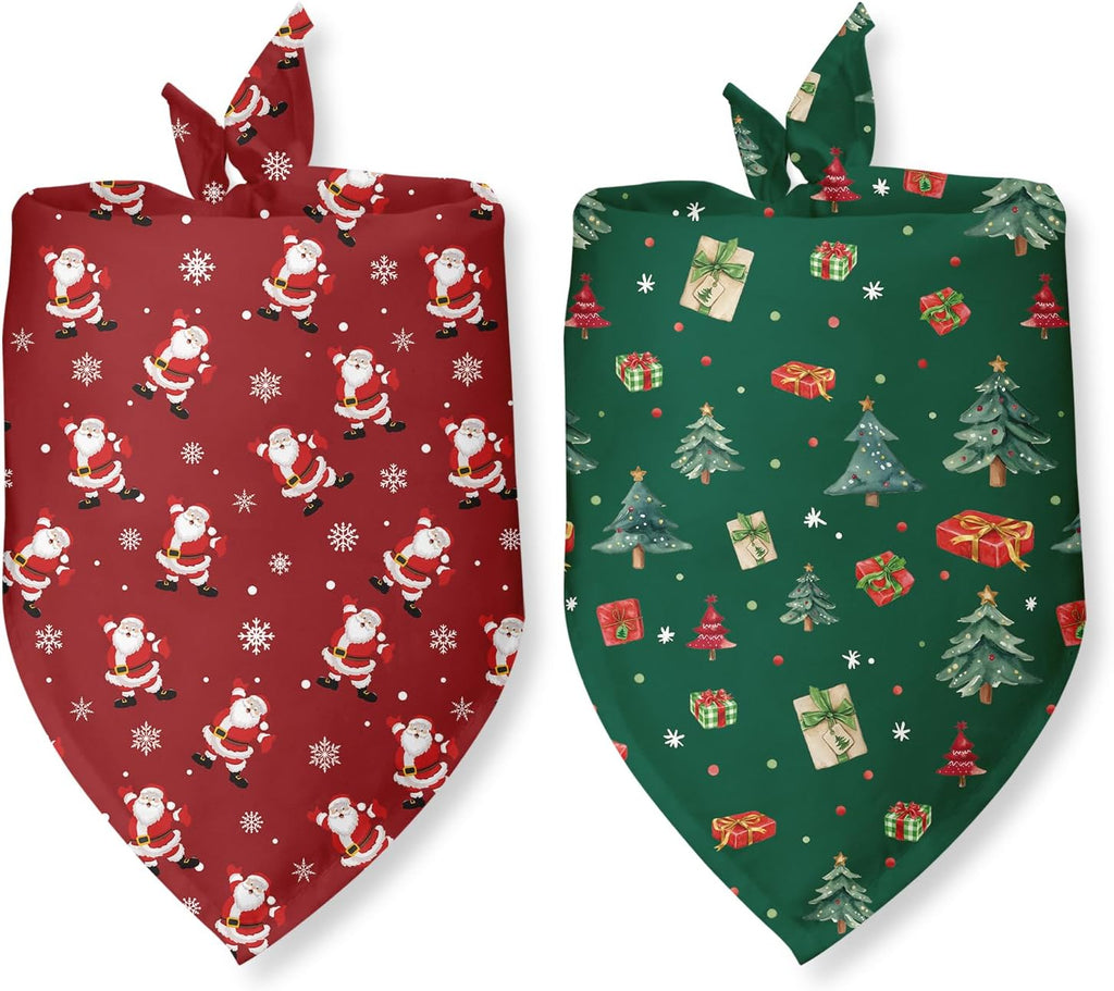 Christmas Dog Bandana 2 Pack Holiday Dog Bandana Christmas Tree Santa Claus Snowflakes Pet Scarf Accessories for Small Medium Dogs & Cats