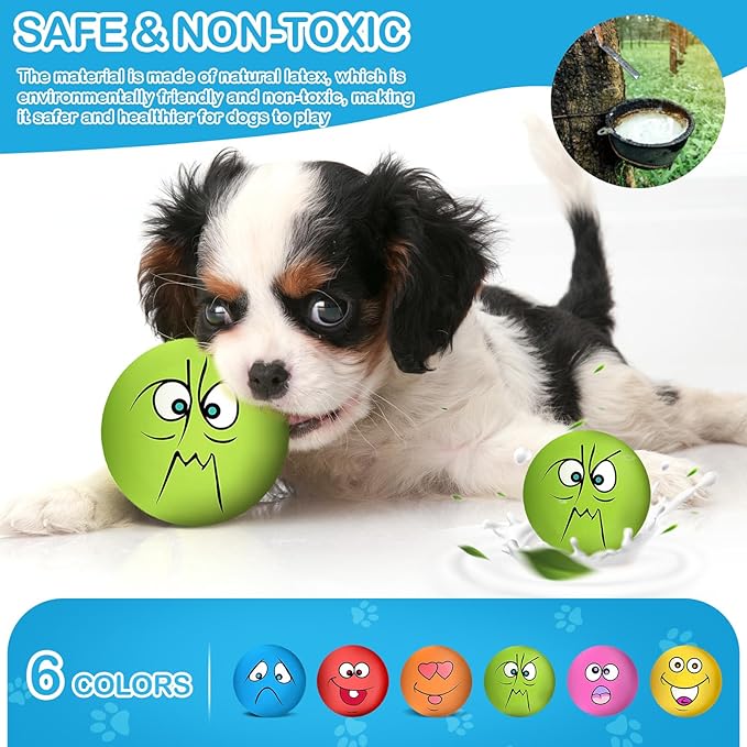 3.14" Squeaky Dog Toys Funny Smile Face Chewing Latex Rubber Soft Fetch Play Interactive Squeaky Dog Balls for Puppy Small Medium Pet Dog (6PCS)