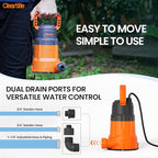 Cleartide Submersible Utility Water Pump, 8160 LPH High Flow, 100% Copper Motor, Thermoplastic Portable Plug & Work, Ideal for Pool, Flooded Basement, Hot Tub, Pond & Garden Draining,10 FT Cord