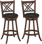 COSTWAY Bar Stool Set of 2 for Kitchen Island, Swivel Upholstered Bar Height Barstools with PU Surface, Rubber Wood Frame, 360° Rotatable Seat, Curved Back, Sturdy Footrest (2, 29" Seat Height)