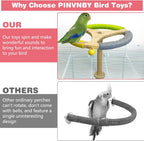 PINVNBY Hanging Bird Stand Perch Toy Wooden Spinning Parrot Perch with Cotton Rope and Bell Interactive Cockatiel Toy Bird Cage Accessories for Parakeets Conures Budgies Finches Lovebirds
