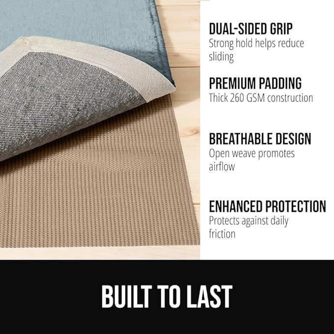 GORILLA GRIP Premium Dual Sided Extra Thick 5x7 Rug Gripper Pad for Hardwood Floors, Breathable Slip Resistant Pad Grips Under Carpet Area Rugs for Hard Surface Floor Protection, Easy Trim Mats, Beige