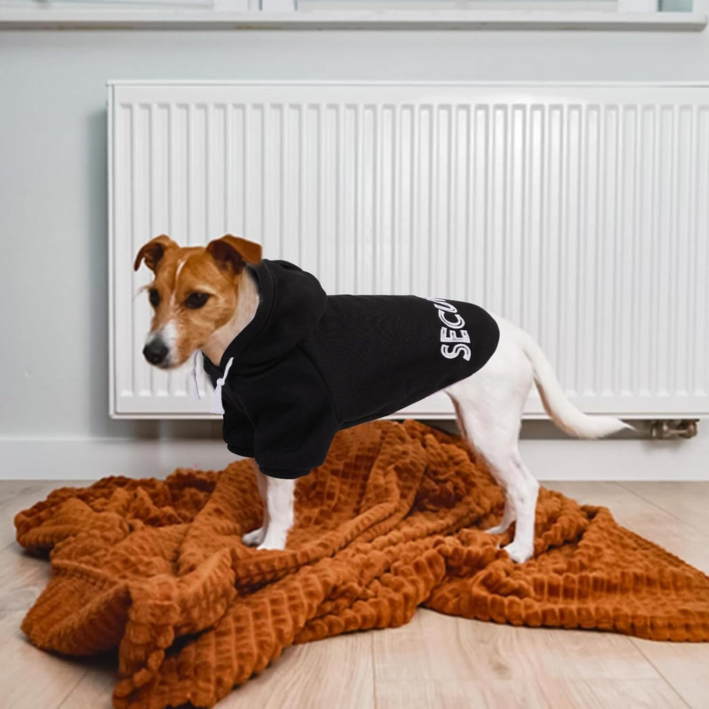 SAWMONG Dog Security Hoodie,Flannel Pet Hooded Sweater with Hat Puppy Pullover Sweater Shirt,Dog (Black,L)