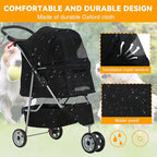 HCY Folding Dog Stroller, 3 Wheels Pet Strollers Pet Gear for Small Medium Cats Dogs Puppy with Storage Basket, Cup Holder,Lightweight-Black, 35x17x38 Inch
