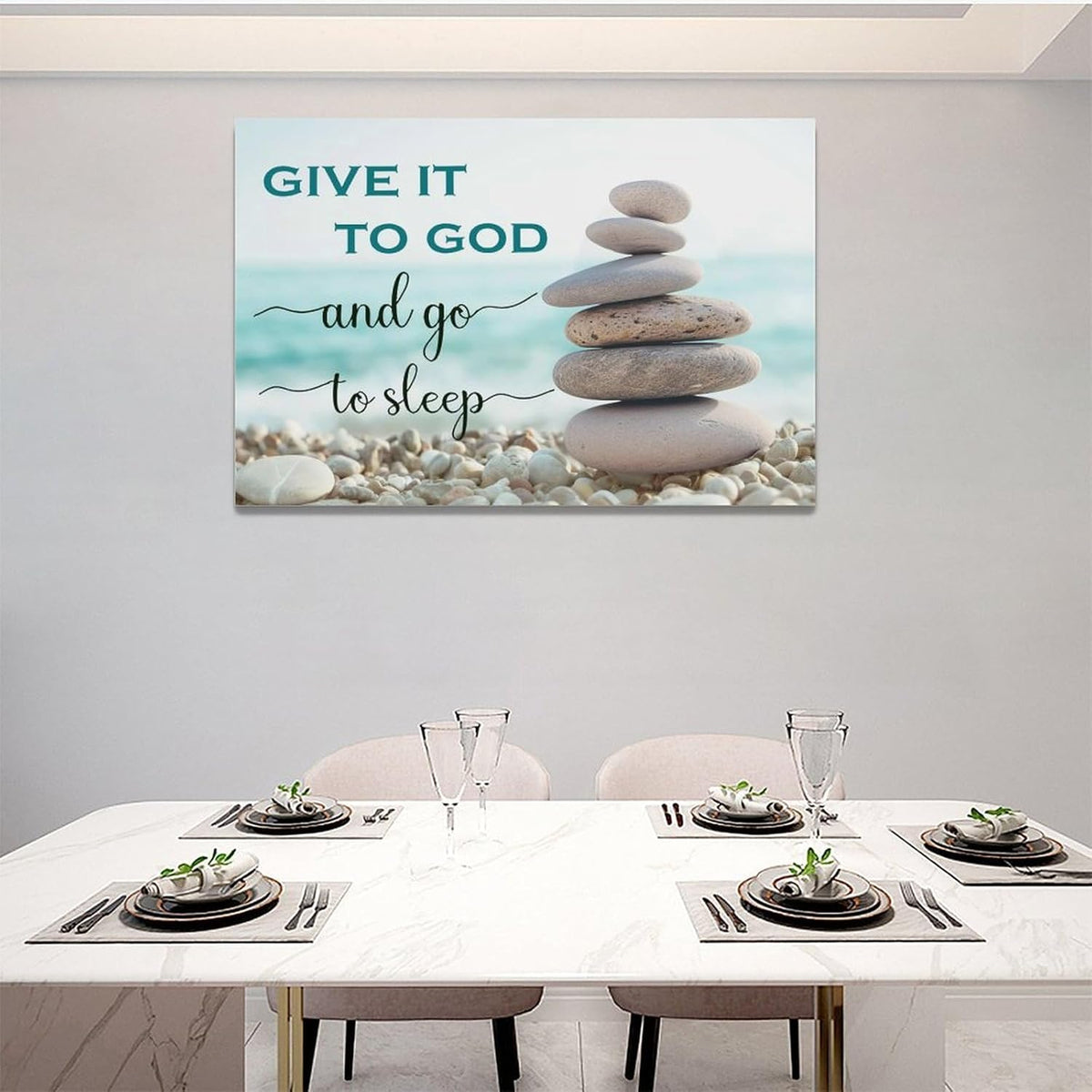 Scripture Wall Art Bible Verse Christian Gifts Canvas Give It To God Go To Sleep Wall Decor Inspirational Quote Prints Painting Religious Pictures Artwork for Bathroom Kitchen Living Dining 24"x16"