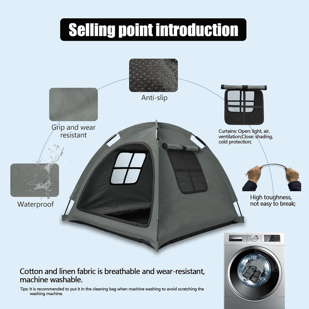 Grey Cat Tent House、Cat's Nest, Portable Indoor/Outdoor Pet Tent House for Cats, Puppies and Other Small Animals