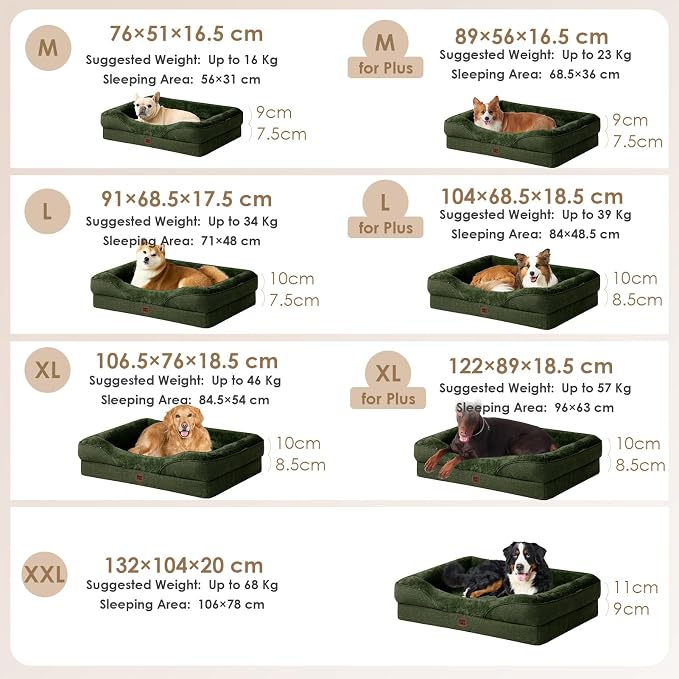 EHEYCIGA Orthopedic Dog Bed for Large Sized Dog, 41x27 Inch Large Memory Foam Dog Couch Bed with Sides, Waterproof Liner & Washable Removable Cover, Bolster Pet Sofa, Dark Green