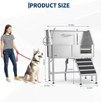 Garvee 46 Inch Stainless Steel Dog Washing Station with Walk-in Ramp, Heavy Duty Pet Grooming Bathtub, Brushed Finish, Right Door Options | 46" Brushed Stainless Steel Heavy Duty Dog Grooming Tub with Walk-in Ramp, Rustproof, for Large Dogs, Salon & Home