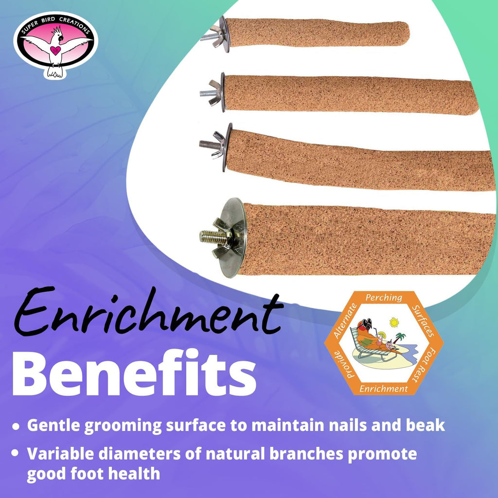 Super Bird Creations SB1152 Sure-Grip Grooming Perch for Small/Medium Birds - Enriches Beak and Foot Health - Ideal for Cockatiels, Parrots, Parakeets, Conures, Quakers - 3/4" Diam x 8" (Medium)