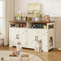 Cat Litter Box Enclosure for 2 Cats, 47" Hidden Litter Box Furniture Cat Washroom with Double Large Room, Farmhouse Indoor Litter Box Cabinet TV Stand, White