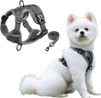 SOLMOONY Small Dog Harness,Soft Mesh Puppy Harness and Leash Set,No Escape Cat Harnesses for Training Walking,Reflective Adjustable Puppy Vest for Small Medium Dogs, Cats (Grey, S)