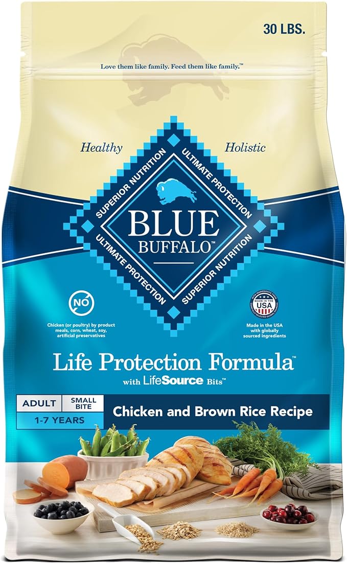 Blue Buffalo Life Protection Formula Natural Adult Small Bite Dry Dog Food, Chicken and Brown Rice 30-lb