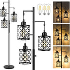 【Upgraded】72" Tall Dimmable Floor Lamp, Farmhouse Standing Lamp with Elegant Metal Cages, Industrial Tree Floor Lamps for Living Room, Bedroom, Study Room, Office (3 x 800LM LED Bulbs Included) -Black