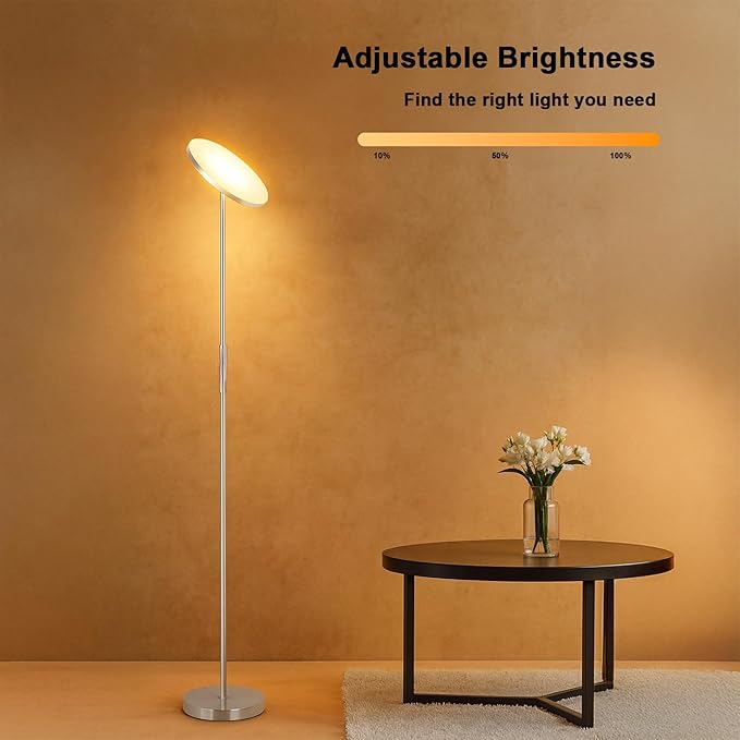 Floor Lamp,30W/2400LM Sky LED Modern Torchiere 3 Color Temperatures Super Bright Floor Lamps-Tall Standing Pole Light with Remote & Touch Control for Living Room,Bed Room,Office (Brushed Nickel)