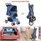 LEMY Pet Stroller,4 Wheels Dog Cat Stroller with Storage Basket&Cup Holder,Folding Dog Cat Cage Jogger Strollers for Small Medium Dogs Cats Travel,Navy Blue