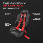 1pc 50 Cal Red 4 Point Harness 2" straps, Racing Harness Seat Belt | Ultra Kush padding, Push Button quick release hardware. Universal Fit for UTV, RZR, race car