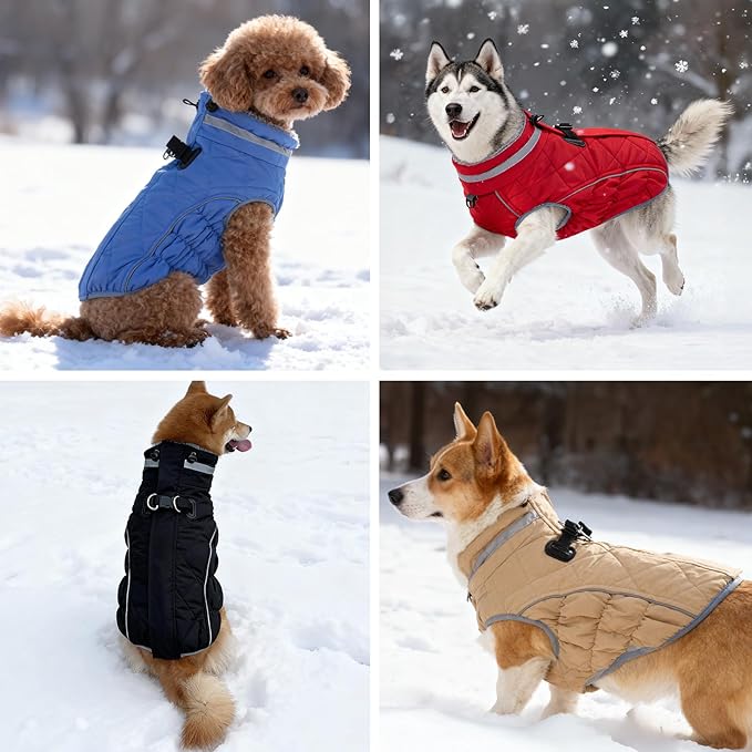 Dog Coat, Warm Dog Winter Coat for Medium Dogs, Waterproof Jacket with Harness Built in, Reflective Turtleneck Cold Weather Coats with Zipper,Pet Fleece Vest Snow Jacket, Brown M
