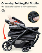 Medium Dog Stroller, Foldable Pet Stroller with Adjustable Handle & No Zip Entry, Storage Basket & Cup Holder, Canopy, Mesh Windows, Ideal for Medium Dogs and Cats Up to 50lbs, Black