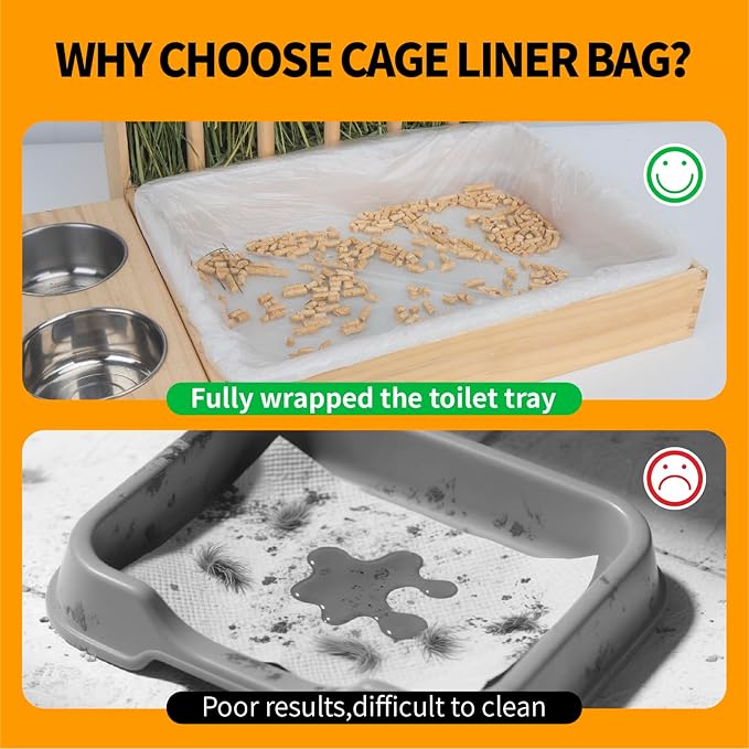 BESNEW Small Animal Bedding & Litter,50 pcs Disposable Rabbit Cage Liner Bags 3s Quick Clean for Bunny Cat Guinea Pig Ferret Chinchilla