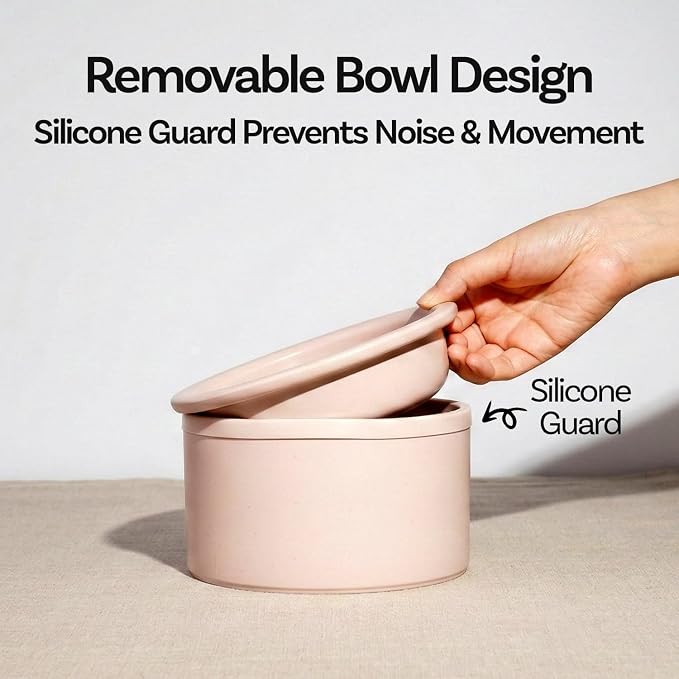 Hello Bowl Elevated Ceramic Cat Bowl with Stand, Raised Whisker-Friendly Feeding Bowl for Cats & Small Dogs, Patented Design, Made in Korea (5.9" H - Pink, Square/Dry)