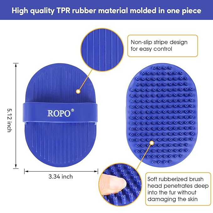 Dog bath brush, ROPO rubber massage dog shampoo brush, used for pet grooming, removing shedding fur, combing tangles and dead fur, suitable for pet dogs and cats (blue)