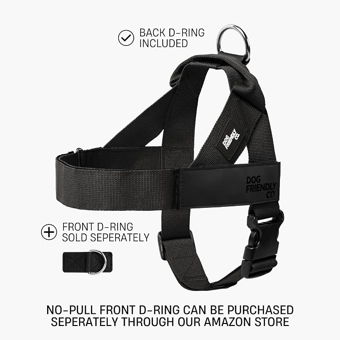 Dog Friendly Co. Dog Harness for Small Dogs (Black, Small) | One Click Buckle, Chafe Resistant Webbing, Adjustable Neck & Chest, and Heavy Duty D-Ring, Sturdy Comfortable and Easy to Use