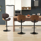KCC Bar Stools, Swivel Adjustable Height Barstools, PU Leather Upholstered Bar Chairs with Footrest, Bentwood Bar Stool for Kitchen, Bar, Dining Room(Brown PU)