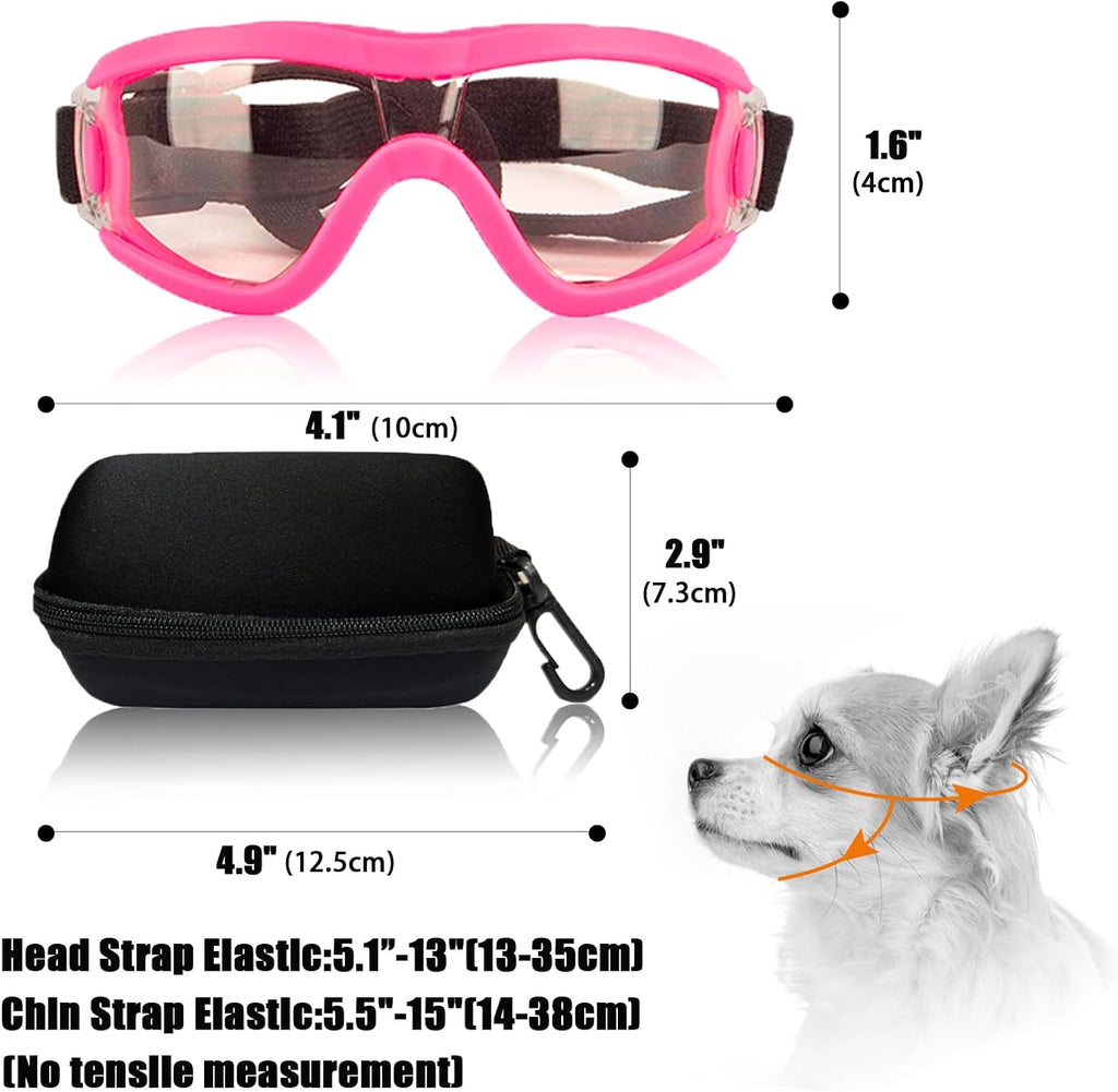 Dog Goggles Small Breed Dog Sunglasses with Adjustable for UV Protection Eyewear Doggy Doggie Puppy Glasses Anti-Fog Wind Dust Snowproof (Pink Frame Transparent Lens)