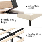 King Size Bed Frame with Wingback Headboard, Upholstered Platform Bed, No Box Spring Needed, Sturdy Wooden Slat Support, Easy Assembly, Cream