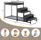 kepptory Pet Bunk Bed with Stairs and Storage, Dog Beds Attachment to Human Bed, Bedside Dogs Cot for Small, Medium Cats & Dogs, Pet Window Perch (Black)