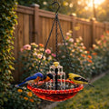 Solar Fountain for Bird Bath，Solar Cascade Hanging Bird Bath Fountain，Large Humming Birds Baths Fountains, with Solars Pump & Glass Bowl, for Outdoor, Gardens (red)