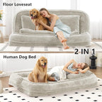 Foldable Lazy Sofa Bed, Double Human Dog Bed for Adults, Beige | Skin-friendly Breathable Soft Chenille Upholstered, 5 Adjustable Backrest Positions, 3 Soft Cushions for Living Room