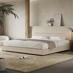 HOMBCK King Size Boucle Bed Frame, Upholstered Cloud Bed Frame with Headboard, Soft Platform Bed Frame with Thickened Footboard, Rounded Corners, No Box Spring Required, Easy Assembly, Beige