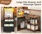 AODK L Shaped Desk with 5 File Drawers, 66" Reversible L Shaped Computer Desk with Power Outlet & LED Strip, Office Desk with Storage Shelves, Gaming Table with Monitor Shelf, Corner Table, Vintage