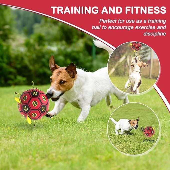 Dog Toys Soccer Ball with Straps, World Cup Interactive Dogs Toys for Tug of War, Yard Game, Water Toy, Herding Ball for Dogs, Durable Dog Balls with Skull Pattern for Puppy（6 Inch）