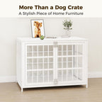 38 Inch Heavy Duty Wooden Dog Kennel End Table with Double Door Design and Secure Locks, Indoor Pet Crate Furniture for Medium Dogs, Decorative Home Cage Design,White