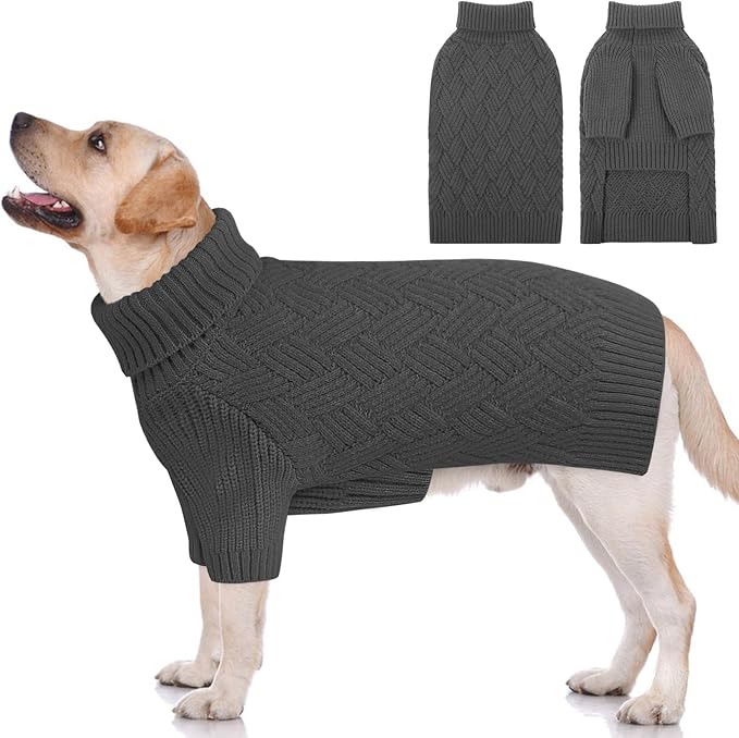 KOESON Extra Large Dog Sweater, Warm Soft XL Dog Sweater, Turtleneck Big Sweater for Large Dogs Girls and Boys, Cable Knitted Pet Knitwear with Sleeves for Fall, Winter and Spring, Orange, XLarge
