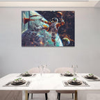 Quorin Astronaut Wall Art Funny Spaceman Basketball Pictures Space Galaxy Planet Wall Decor Canvas Print Painting Artwork for Bathroom Living Room Bedroom 16"x24"