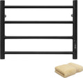 KEG Towel Warmer Wall Mounted with Built-in Timer 4 Bars Electric Stainless Steel Heated Towel Racks for Bathroom, Hot Plug-in Bath Towel Heater Matte Black