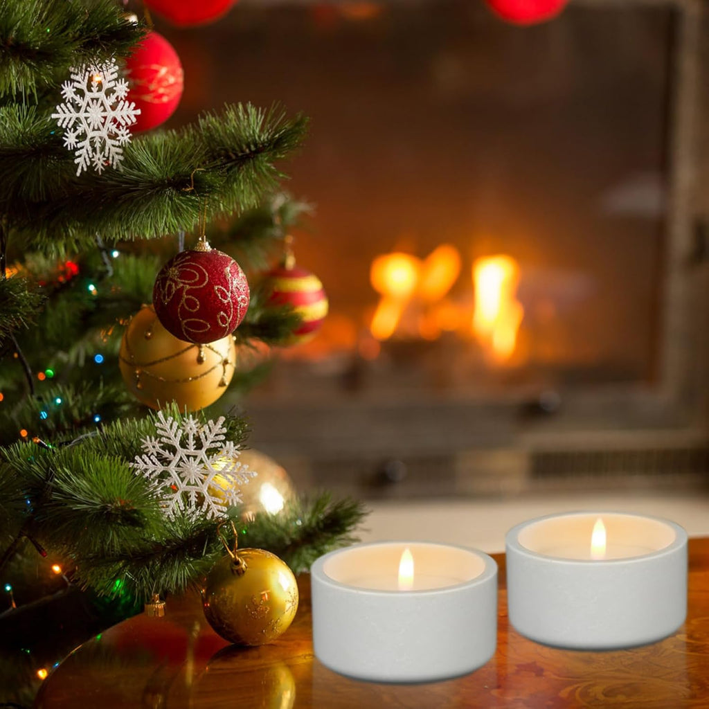 GenSwin White Flameless Pillar Candles with Timer, 2 Pack LED Flickering Candles with Concrete Holder and Real Wax Imitate Scented Candle Shaped for Wedding Homer Decor