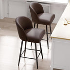 Counter Height Bar Stools Set of 4,360° Swivel Barstools with High Back and Metal Legs,26" Seat Height, Upholstered PU Leather Bar Chairs for Kitchen Island, Dining Room,Cafes,Black Brown
