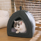 Amazon Basics Cat Cave Bed, 2-in-1 Foldable House for Indoor Cats, with Washable Cushion and Non-Slip Base, 17.5 x 17.5 Inches, Large