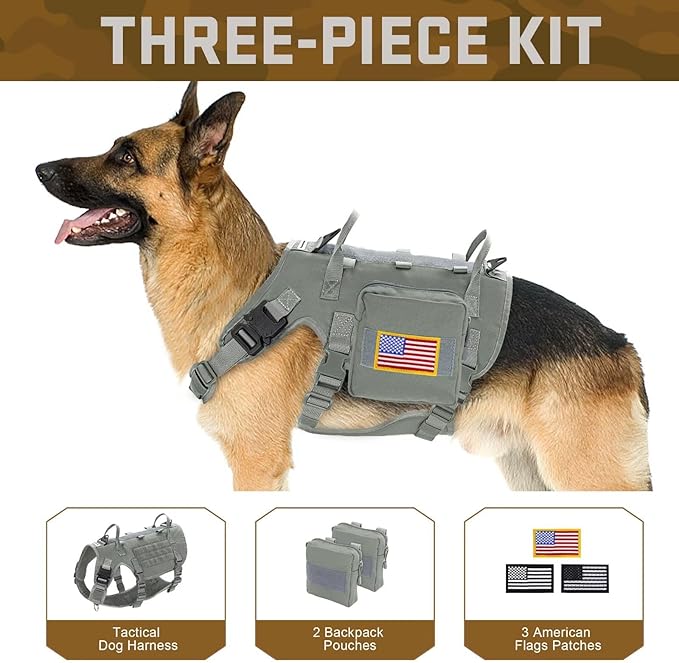 Forestpaw Dog Harness Medium Sized,Tactical Dog Harness with Handle,No Pull Military Style Service Dog Vest with Pockets Adjustable for Medium Dogs,Gray,Chest 19.5-41.5"