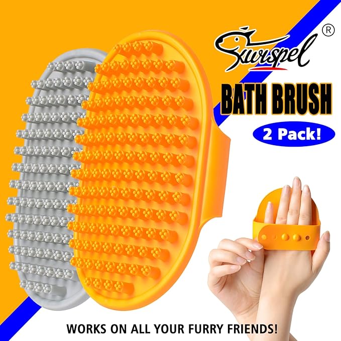 Dog Grooming Brush, Pet Shampoo Bath Brush Shedding Soothing Massage Rubber Comb with Adjustable Ring Handle for Long Short Haired Dogs and Cats 2pcs