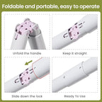 Dog Pooper Scooper Portable with Bag Attachment, One Handed Foldable Design, Includes 120 Waste Bags and Dispenser, 19 Inch Handle for Grass Yard Gravel Cleanup (Purple)