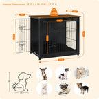 DWANTON Dog Crate Furniture with Cushion, Wooden Kennel Table with Double Doors, Indoor Dog House, Small/Medium/Large Size, 27.2" L, Black+Warm Brown