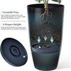 KOL 2-Pack 23.5" Plastic Planters, Gradient Blue Glossy Large Tall Plant Pots, Lightweight Decorative Flower Containers with Drainage Hole & Dual-Purpose Saucer – Indoor & Outdoor Use Front Porch
