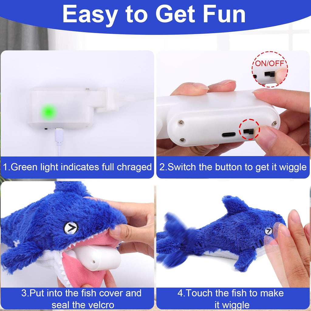 Mity rain 2 in 1 Interactive Dog Toys, Shark Dog Toy to Keep Them Busy, Plush Squeaky Dog Toys, Rechargeable Wiggly Fish Blue Dog Toys for Small Medium Large Dogs, Moving Dog Toys for Indoor&Outdoor