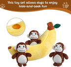 Hollypet Squeaky Dog Toy, Interactive Plush Hide and Seek Dog Toys for Small Medium Sized Dogs and Non-Aggressive Chewers, Puppy Teeth Clean Chew Toys, Banana and Monkeys
